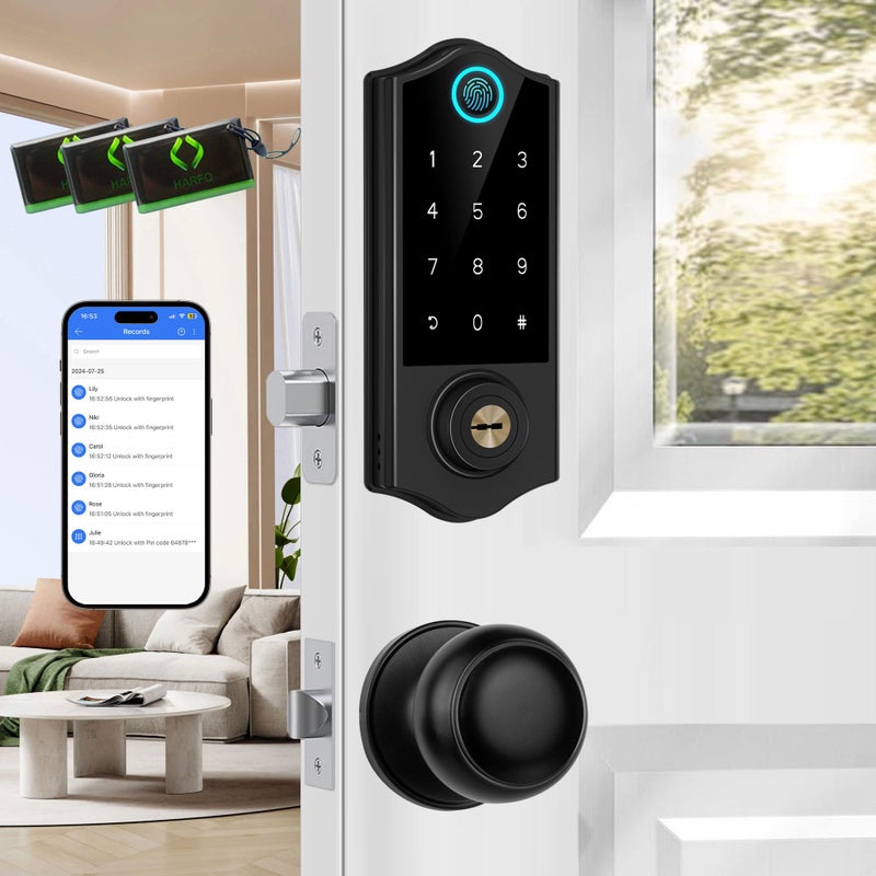 Harfo Fingerprint Smart Door Locks for Front Door with Handle Set  App Control  Keyless Entry Door Lock Keypad Deadbolt  Bluetooth Digital Electronic Touchscreen  Easy Install  Auto Lock  Black - Image 1
